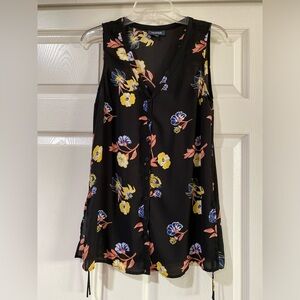 ModCloth Black Floral Simple Decision Sleeveless Tunic Top Small